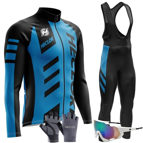 Radtrikot Set Herren Langarm Rennrad Trikot Rennrad Bekleidung MTB Fahrrad Anzug Trägerhose mit Gel Gepolstert Frühling Sommer Herbst Trikot Fahrradbekleidung Set