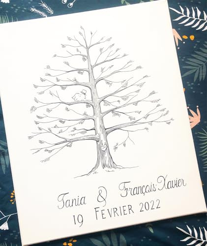 Tableau arbre à empreintes de mariage livre d'or original cadeau 30 x 30 cm
