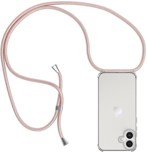 ZYIMOU für iPhone 16 Plus Hülle mit Band, Handyhülle iPhone 16 Plus Handyband Hülle mit Kette Schutzhülle Kordel zum Umhängen Transparent Weich TPU Silikon Bumper, Rosé Gold