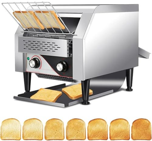TsoLay Tostadora transportadora 300 rebanadas/Hora, tostadoras industriales Resistentes de Acero Inoxidable de 2240 W con Bandeja para Migas extraíble, para panadería