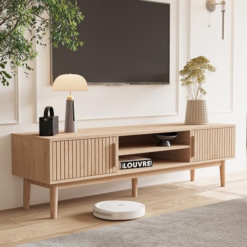 YGHQAP Armario de TV de 150 cm, mueble bajo para TV con 2 puertas y estantes abiertos, soporte de TV para televisores de hasta 70 pulgadas, mesa de televisión, armario para salón, dormitorio