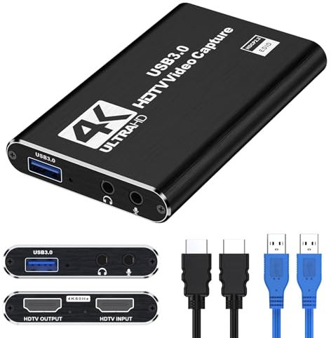 Banaone Carte de Capture HDMI 4K pour Le Streaming, Capture Full HD 1080p Carte de Capture Audio Vidéo USB 3,0 pour Enregistreur Vidéo pour L'enregistrement de Jeux, Plug and Play