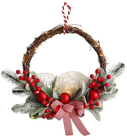 Kunsthandwerklicher Weihnachtskranz aus Holz mit Tannenzapfen und Schleifen, saisonale Dekoration für Innen- und Außendekoration