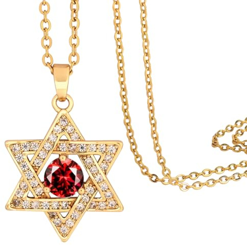 Star of David Necklace Birthstone Davidstern Halskette: Zierliche Kleine Halskette mit Geburtsstein Anhänger | Jüdischer Stern Necklace, 14 Karat Gold Schmuckgeschenk für Frauen