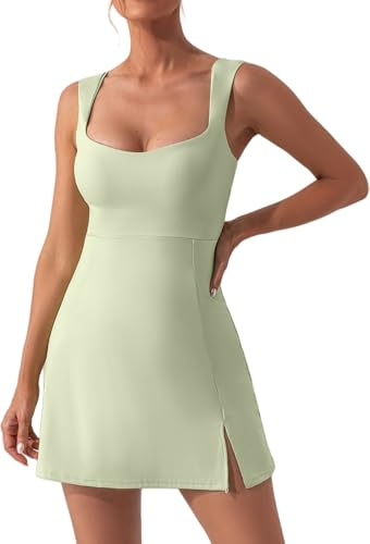 Zesoyne Womens Tennis Dress Built in Bra Square Neck Sleeveless Workout Athletic Mini Short Dress Golf Summer Outfits S Green