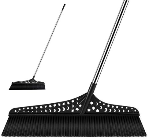 Escoba de empuje para exteriores, escoba resistente con mango de acero inoxidable, escoba comercial para garajes, almacenes y pisos grandes(Black,70cm)