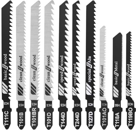 Yofuly Lot de 10 lames de scie sauteuse incurvée de qualité supérieure - En acier au carbone - Pour le travail du bois, des plaques, du plastique, du PVC, du métal