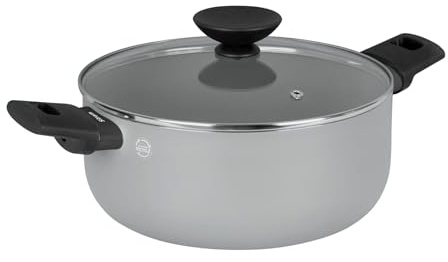 Sitram 716955 - Cacerola de aluminio gris (24 cm de diámetro, 6,5 cm, revestimiento antiadherente de cerámica saludable, sin PFAS, asas resistentes al calor y tapa de cristal, incluye inducción