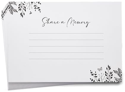 ANGEL & DOVE 25 Funeral Guest Cards 'Share a Memory' - Black & White Leaves Stationery Design