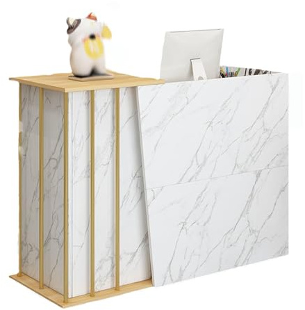 Taifuan Banco Reception Bancone Cassa per Negozio con Chiudibile Cassetti,Banco della Reception Scrivania Salvaspazio 4 Spazio di Archiviazione,Bancone Vendita(Marble Color,100x40x90cm)