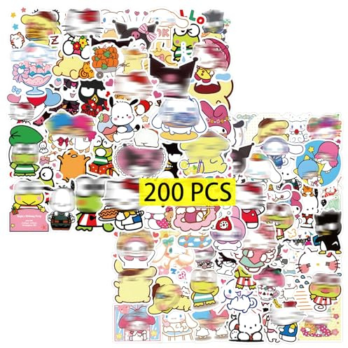 GTOTd Cute Cartoon Sticker Aufkleber (200 Stück) | Kawaii Katzen Geschenke Merch für Laptop Wasserflasche Telefon Zubehör Auto Stoßstange Fenster Helm Dekor Teens