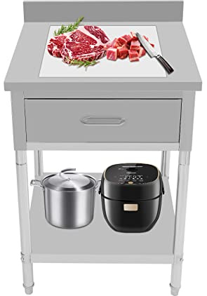 Stainless Steel Work Table,Commercial 2-Stage Shelf Kitchen Worktop with Wheel,Food Prep Worktable,661lbs Heavy Duty Work Table for Restaurant Home Garage (24 * 24 * 37.4 in)