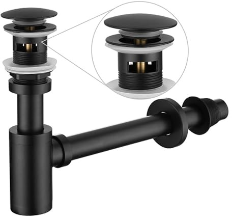 Siphon Lavabo de Salle de Bain, Bonde d'évier Escamotable avec Trop-Plein,évier et Lavabo,Unité Réglable en Hauteur en Acier Inoxydable,Siphon Salle de Bain Universel Anti-Odeur(Noir)