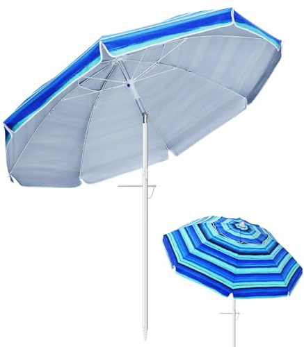 Yardwe 6.5ft Pool Sunshade Umbrella with Crank Handle Featuring Upf 50+ Sun Protection, Thickened Aluminum Pole, Silver-plated Polyester Canopy with Striped Pattern for Backyard