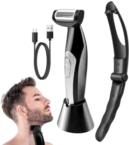 Rasurador de espalda para hombres | Recortador de cabello de espalda inalámbrico | Recortadora de cabello corporal con mango extraíble, mango de alcance extremo o húmedo eléctrico, mango de alcance se