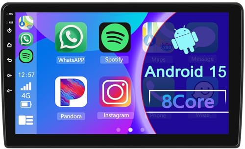 Android 15 Car Stereo for Fiat 500 2016-2019 with Wireless Carplay Android Auto, 9 Inch Touchscreen Car Radio with GPS Navigation Bluetooth WiFi FM RDS SWC Backup Camera(1+32GB 4Core)