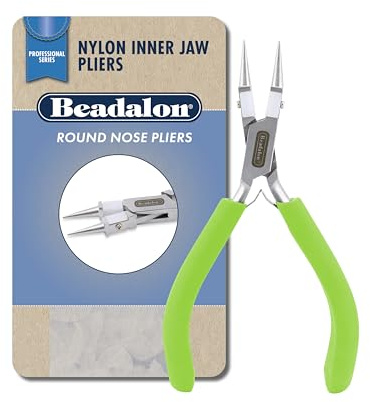 Beadalon Professional Series Nylon Inner Jaw Round Nose Pliers, Lime Green Vinyl-Free Grips, Stainless Steel, Box Joint, Double Leaf Springs, 5.75 in