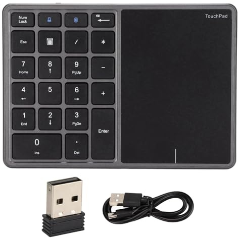 Vvikizy 2,4G Teclado Numérico Inalámbrico, 22 Teclas Número Portátil Pad, Teclado Portátil Tipo C con Pantalla Táctil para PC PC Portátil OS X Play (Gris)