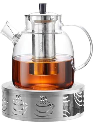 1800ML Teekanne Glas mit Stövchen,Teebereiter Glaskanne mit Deckel und edlem Teestövchen mit Kanne,Teekanne mit Sieb,für Losen Tee & Teebeutel