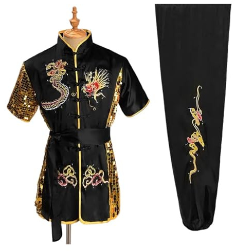 ITRHJTGP Kampsportsdräkt män kvinnor traditionell drake wushu-uniform kung fu-kläder set kampsport uniform Tai Chi(svart, 140 cm)