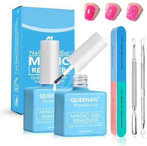 2 * 15ml Gel Nail Polish Remover,Professional Gel nail Polish Remover With File and Scraper, Easily Removes gel polish Kit,Without Foil Soak or Wrap,Gentle on nails