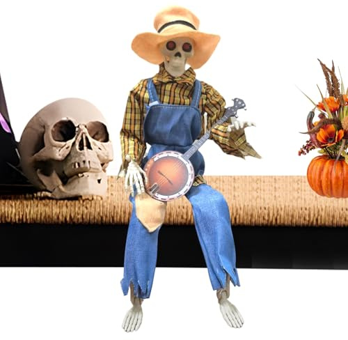 Halloween-Skelett für den Außenbereich, 60 cm – Animierte Dekoration, Banjo-Spieler, verstellbare Gelenke für natürliche Bewegung, gruseliges Musikzubehör, realistisches Design und liebevolle Details