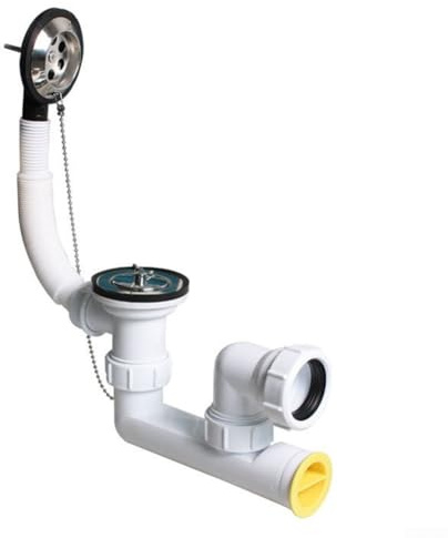 UrbanHui Bathtub Waste Kit Drainage System With Overflow Tube Suitable For Bathtubs 48mm 58mm Hole Sizes Plumbing Equipment Tail Connects To 40mm Wall Drain