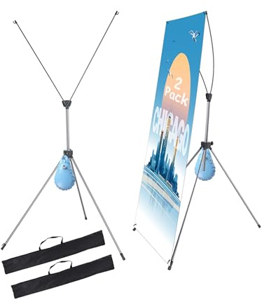 2 Pack X Frame Banner Stand Fits Any Banner Adjustable Size 23X63 to 32X78, Portable Travel Bag & Load-bearing Bag for Advertising, Stores, Tradeshow, Restaurant, Event, Birthday & Party (Outdoor)
