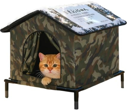 Feral Katzenhaus für den Außenbereich, Winterhöhle – erhöhter Boden, warmer Hundehütte, für Haustiere, Kätzchen, Kleintiere, drinnen und draußen, Garten, Hinterhof, Terrasse, Balkon, Hof, Flur, Garage