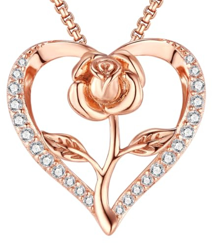 Lyniuoy Rose Heart Necklaces for Women, 18K Rose Gold Plated Pendant, Romantic Jewellery for Women, Luxury Women's Necklaces, Anniversary, Mother's Day, Christmas, Valentine's Day gifts for women