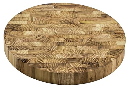 apollo THE HOUSEWARES BRAND Round Teak End Grain Chopping Board 25.5cm | Small Kitchen Cutting Preparation Serving, Butcher Chop, Characuterie Board Fruit and Cheese, Natural Wood, Easy Grip Edge