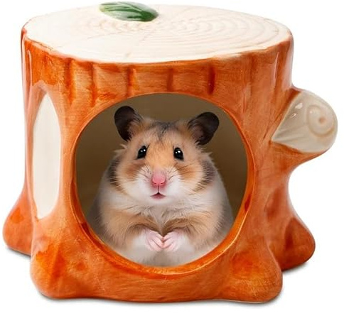 Hamsterversteck Keramik Groß,Hamster Haus Keramik,Hamsterversteck aus Keramik,Kleintierversteck Keramik Baumstumpf-Design,Einfach zu Reinigen Keramik Hamsterhaus für Kleintierhabitate Rennmäuse Mäuse