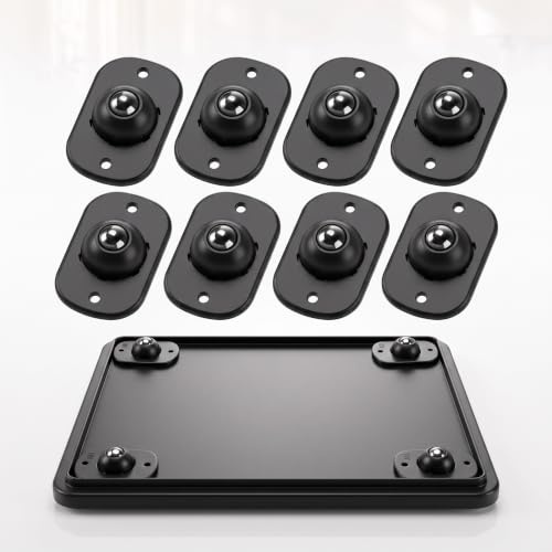 8 PCS Self Adhesive Mini Caster Wheels, 360° Swivel Ball Transfer Rollers, Silent Sticky Universal Wheels for Storage Boxes, Trash Cans, Furniture, Kitchen Appliances, DIY Home Organisation, black