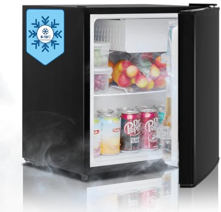 Techomey Mini Frigo, Petit Frigo de Chambre, 48L, Mini Réfrigérateur, Silencieux, Porte Réversible, pour Chambre Bureau Appartement, Noir, 0-10℃