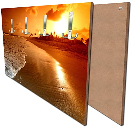 wandmotiv24 Garderobe Strand Sonnenuntergang Querformat - 69x40 (BxH) - Dekorfolie Wandgarderobe, inklusive Garderoben-Haken, Kleiderhaken, Set M0010