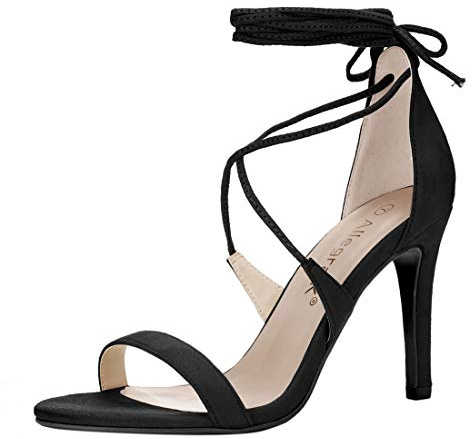 Allegra K Damen offene Zehe Stöckelabsatz hohe Hacke Schnuerschuh Sandalen Sandalette Schwarz 41
