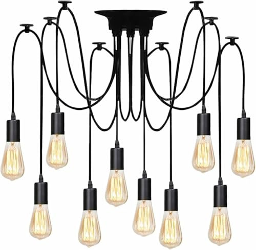 Lámpara de araña DIY de techo, retro, lámpara de araña industrial, luz de techo vintage, Vintage lámpara de techo,Candelabro Iluminación Lámpara de comedor dormitorio hotel (10 cabezales)