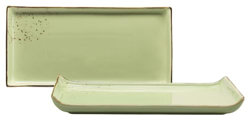 Creatable, 33014, Serie NATURE COLLECTION, Green, 2-teiliges Geschirrset, BBQ Platte aus Steinzeug, spülmaschinen- und mikrowellengeeignet, Qualitätsproduktion
