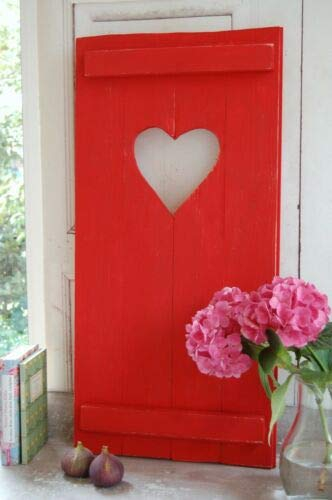 windschief-living Landhaus Fensterladen Herz in rot Shabby Antique chic Handgefertigt