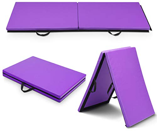 GOPLUS Klappbare Weichbodenmatte, Turnmatte aus Schaumstoff & Kunstleder, Rutschfeste Yogamatte, Leicht Tragbar mit Griff, Kombinierbar mit Klettverschluss, für Yoga Workout Fitnessstudio (Lila)