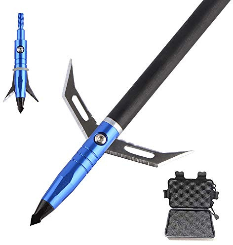 SHARROW 12 Stück Bogenschießen Pfeilspitzen Jagdspitzen 100 Grains Broadhead 2 Erweiterbare Klingen für Carbonpfeile Armbrust Pfeil und Bogen (Blau+Box)