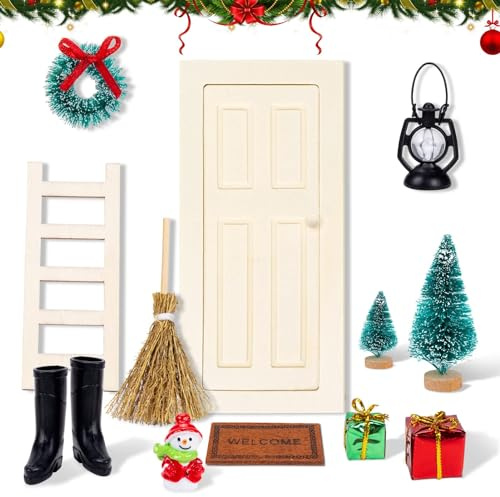MELLIEX 12 Stück Wichtel Zubehör Weihnachten, Miniatur Wichteltür Set Weihnachtswichtel Tür Set mit Feentür Elfentür Stiefel für Kinder Weihnachtsdeko