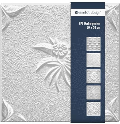 Deckenplatten aus Styropor EPS - Deckenpaneele leicht & robust im modernen Design - (16QM Sparpaket NATURA WEISS 50x50cm) Feuchtraum weiß Verkleidung