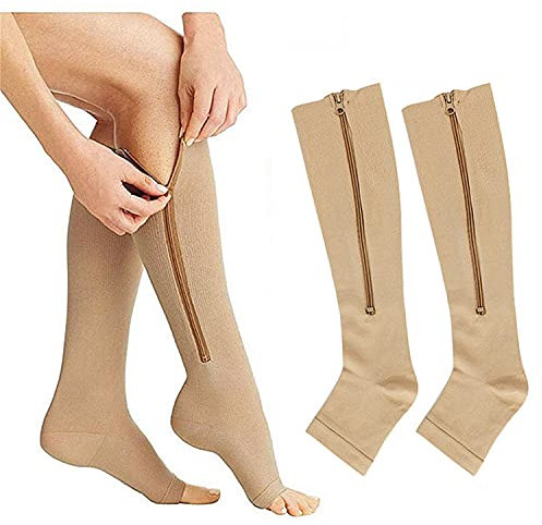 TMXK 3 Pacchi Calze a Compressione Elastiche Punta Aperta Cerniera Calzini Supporto per I Piedi per Vene Varicose Edema o Doloranti