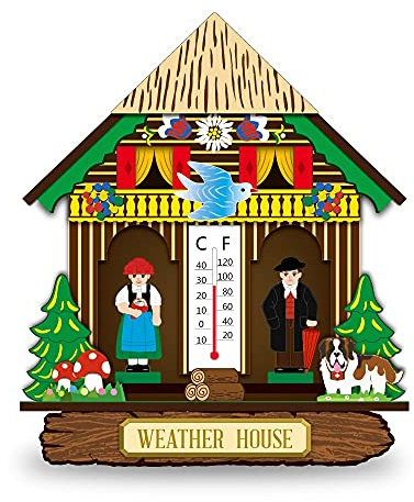 RSGK Wooden weather house, wall-mounted barometer, temperature and humidity sensor, wall-mounted barometer, temperature and humidity sensor
