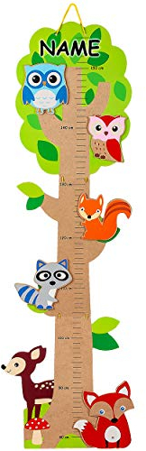 alles-meine.de GmbH Messlatte - Holz Motivwahl Baum - Eule & Wald Tiere - inkl. Name - zum Klappen/Falten - von 80 cm bis 155 cm - Meßlatte klappbar - Holzmeßlatte - Kinder..
