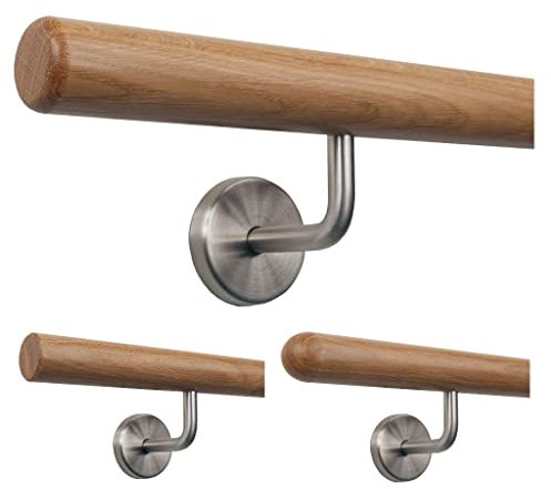 TIBU Handlauf Holz Eiche Ø 35 mm Geländer Treppe 0,3m - 5m, Länge 280 cm und Enden Radius gefräst