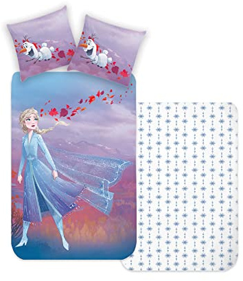 Disney Home Frozen Kinder Wendebettwäsche Set 135x200 - Kopfkissenbezug 80x80-2-teilig Frozen ELSA und Olaf Bettwäsche, Weich und angenehm auf der Haut, Super weiche Renforce 100% Baumwolle