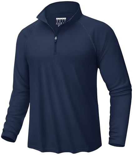 KEFITEVD Mens Long Sleeve Running Tops Summer UPF 50+ Sport Shirts UV Protection Outdoor Tops with 1/4 Zip,Navy Blue,XL