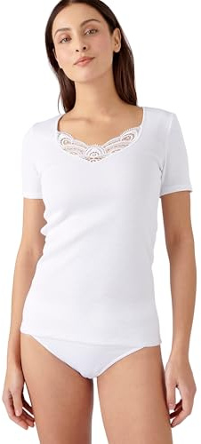 Damart Camiseta de Manga Corta de canalé Fino guipur Thermolactyl Blanc XXL Mujer